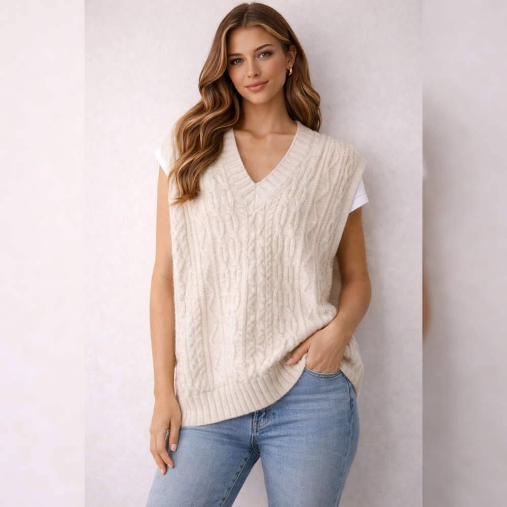 Anthropologie Ivory Knit Sweater Vest